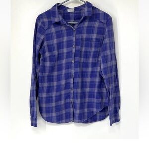 Columbia Purple Plaid button down shirt women’s large Long Sleeve Top Collar